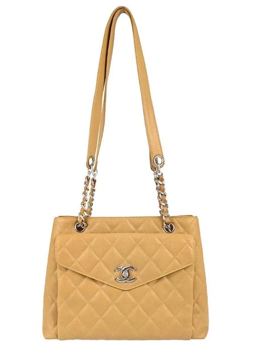 Chanel Beige Calfskin Tote Shoulder Bag 168090